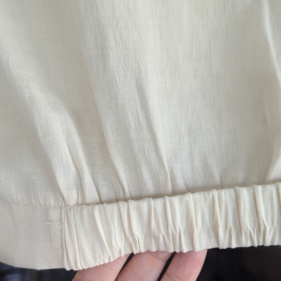 Vintage 90s Timing Crop Top Off White Linen Short Sleeve Peasant V-neck Button - Picture 4 of 8